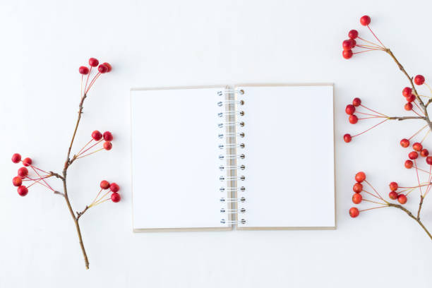 istock Mockup notebook and branch with small red apples 1025552642