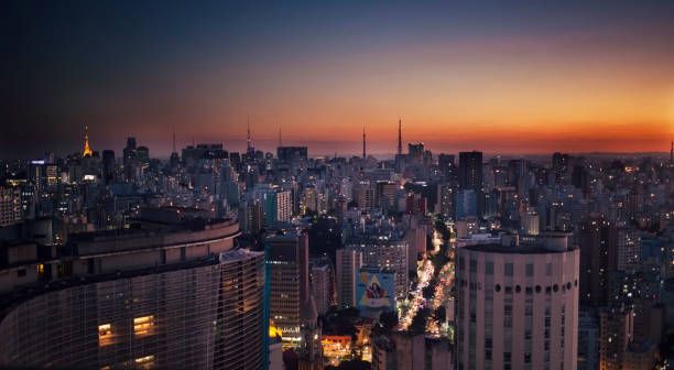 Sao Paulo skyline sunset Brazil stock photo