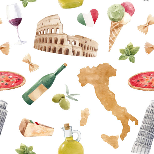 ilustrações, clipart, desenhos animados e ícones de padrão de aquarela vector italiano - tuscany backgrounds italy textured