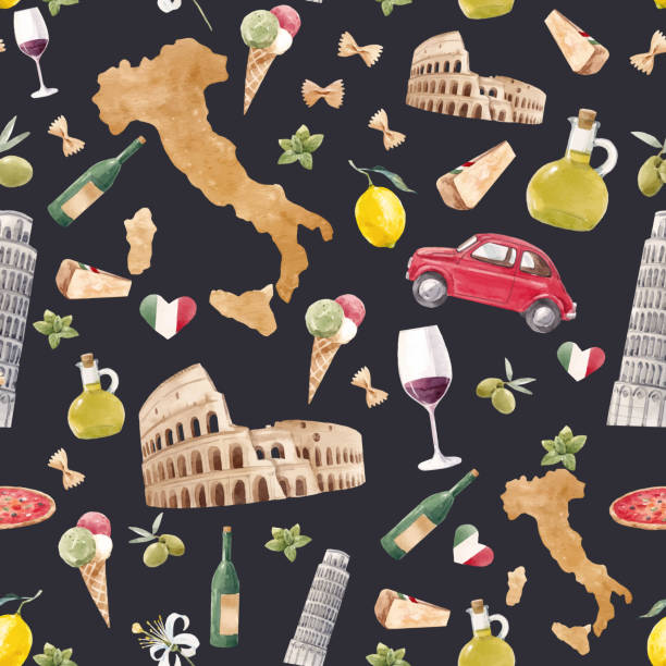 ilustraciones, imágenes clip art, dibujos animados e iconos de stock de patrón de vector italiano acuarela - tuscany backgrounds italy textured