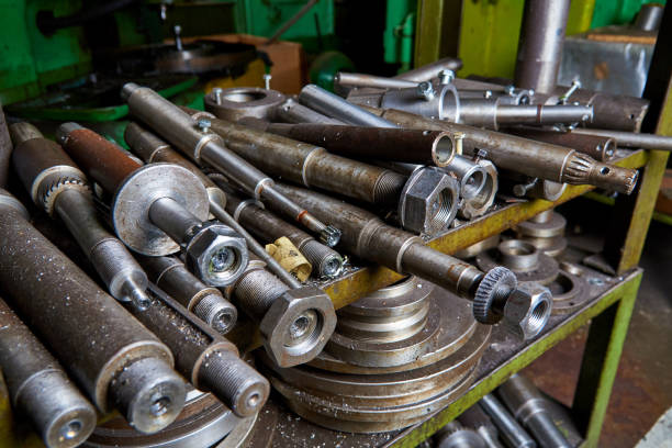 istock Metal shafts lie on the shelf 1025556062