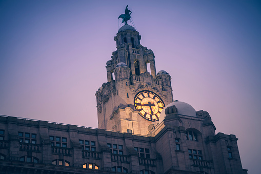 Royal Liver Building in  Liverpool, North West England.\nLiverpool, North West England, United Kingdom.