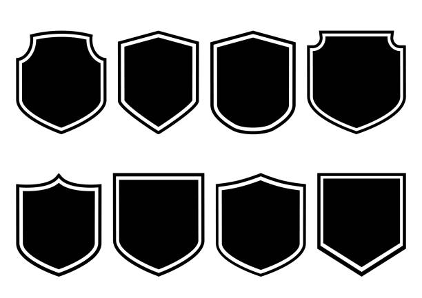 illustrazioni stock, clip art, cartoni animati e icone di tendenza di collezione shields. silhouette nera. illustrazione vettoriale - stemma logo