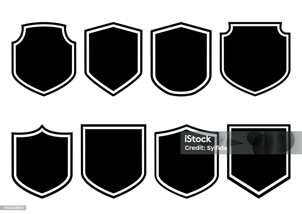 Shields collection. Black silhouette. Vector illustration Shielding stock vector