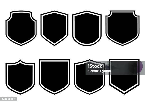 Shields Collection Black Silhouette Vector Illustration Stock Illustration - Download Image Now