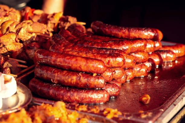 istock Grilled vegetables and meat at the fair. 1025571006