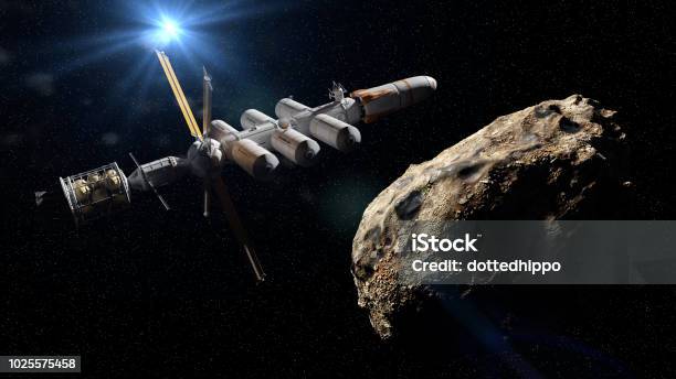 Spaceship Approaching Asteroid Dwarf Planet Mission Deep Space Exploration Stock Photo - Download Image Now