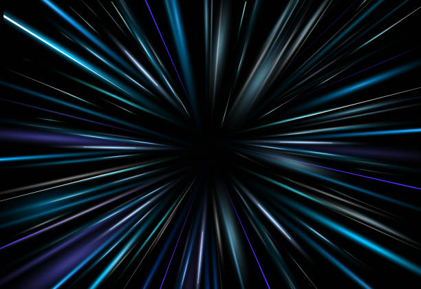 ilustrações, clipart, desenhos animados e ícones de vector ilustração efeito luz fundo azul escuro luz abstrata. laser de aura de feixe de rey - laser sunbeam blurred motion backgrounds