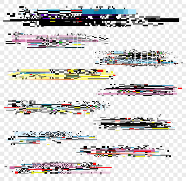 Vector illustration set of noise effect, decay signal glitch elements isolated on white background. Grunge monitor and Tv screen problems set. Vector illustration set of noise effect, decay signal glitch elements isolated on white background. Grunge monitor and Tv screen problems set tv static stock illustrations