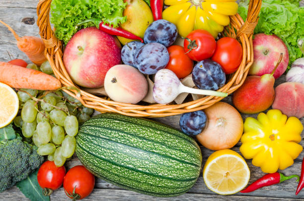 istock Fruits and vegetables in the basket top view. 1025588972