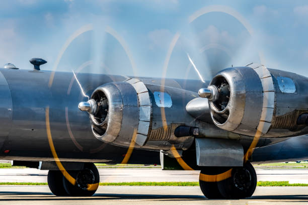 istock Vintage warplane twin propellers spinning 1025621706