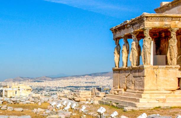 Architecture detail of ancient temple Erechteion in Acropolis, Athens, Greece