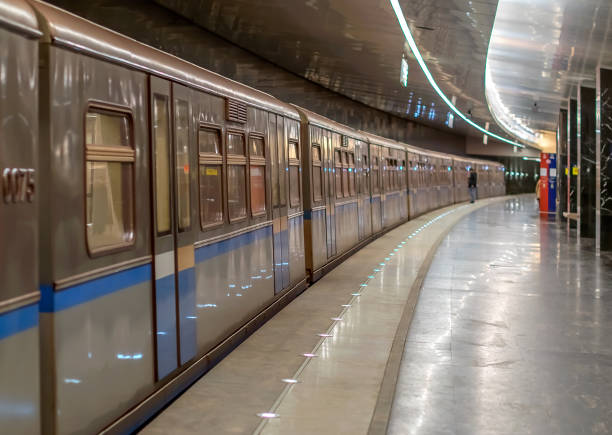 The Vittorio Emanuele (Rome Metro) station in Rome was opened in 1980. The image shows an approaching subway train.