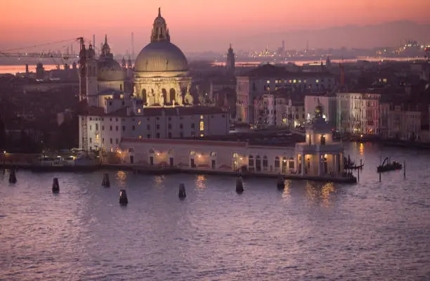 Italy, Veneto, Venice, sunset from San Giorgio Maggiore, Salute church