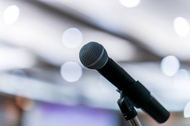 istock Microphone in meeting room for a conference 1025684724