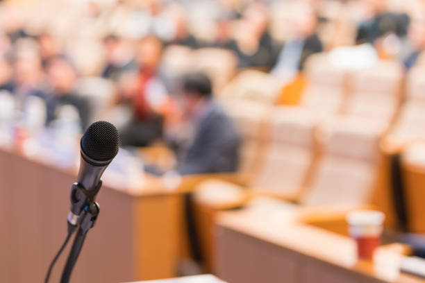 istock Microphone in meeting room for a conference 1025684826