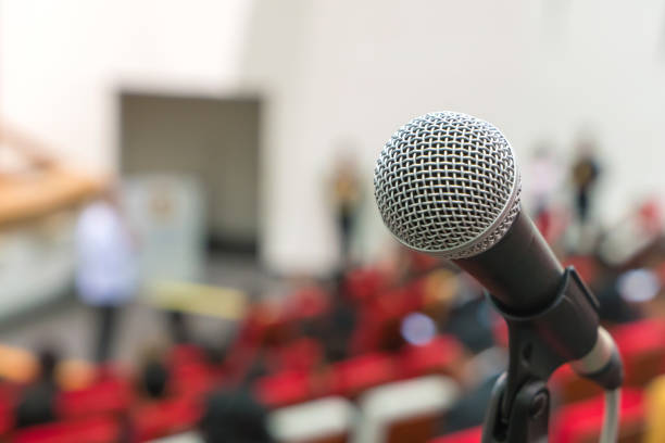 istock Microphone in meeting room for a conference 1025684828