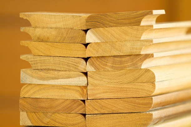 istock Stack of cutted solid teak wood with wooden background 1025692168