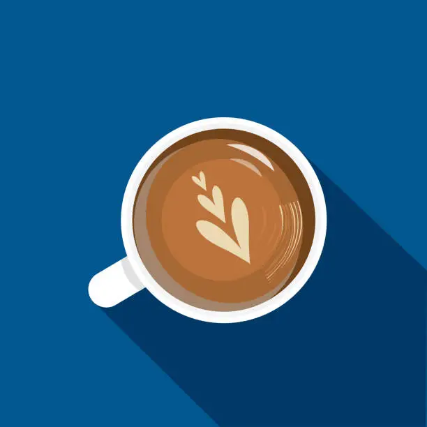 Vector illustration of High angle view cappuccino Coffee Flat Design themed Icon with shadow