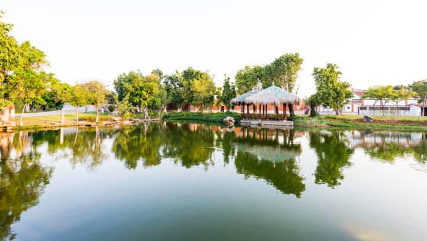 istock Landscape of gazebo and lake 1025749320