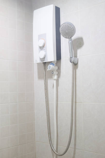 istock Water heater and shower sanitary ware in the bathroom 1025749442