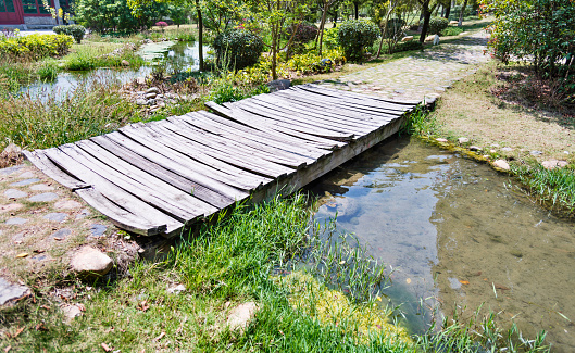 Wooden bridge over the river.