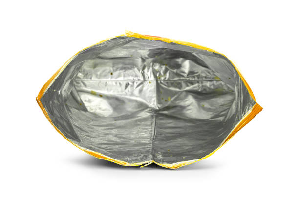 istock Potato chips bag isolated on white background. Inside of leftovers snack packaging. 1025752192