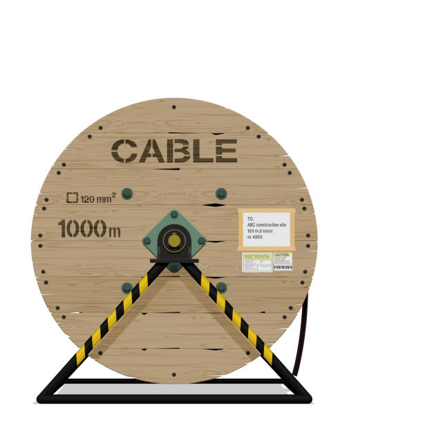 Isolated cable drum with stand on transparent background Isolated cable drum with stand on transparent background wooden spool stock illustrations