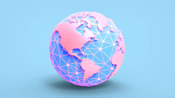 3D cartoon globe illustration on pastel BG