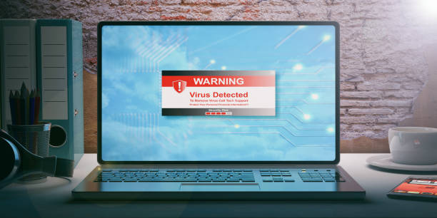 istock Virus detected message on a laptop screen. 3d illustration 1025773614