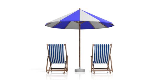 istock Beach chairs and umbrella on white background. 3d illustration 1025773654