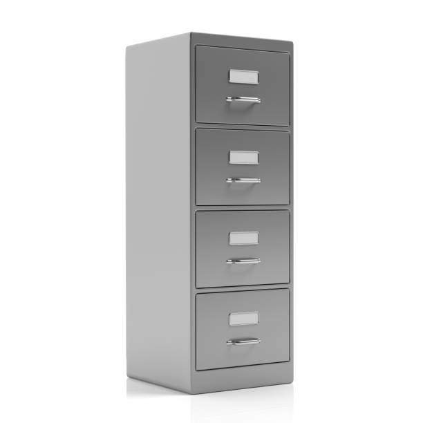 filing cabinet isolé sur fond blanc. illustration 3d - meuble classeur photos et images de collection
