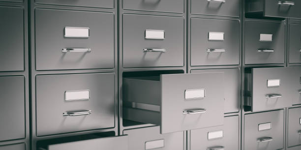 istock Filing cabinets and open drawers. 3d illustration 1025773724