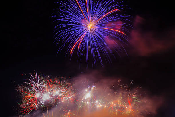 istock Colorful abstract fireworks in the night 1025782122