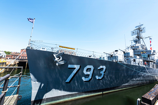 Boston, USA - July 20, 2018: Navy Warship USS Cassin Young  for tourists to visit.
