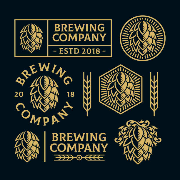 illustrations, cliparts, dessins animés et icônes de houblon cône logo ensembles - beer