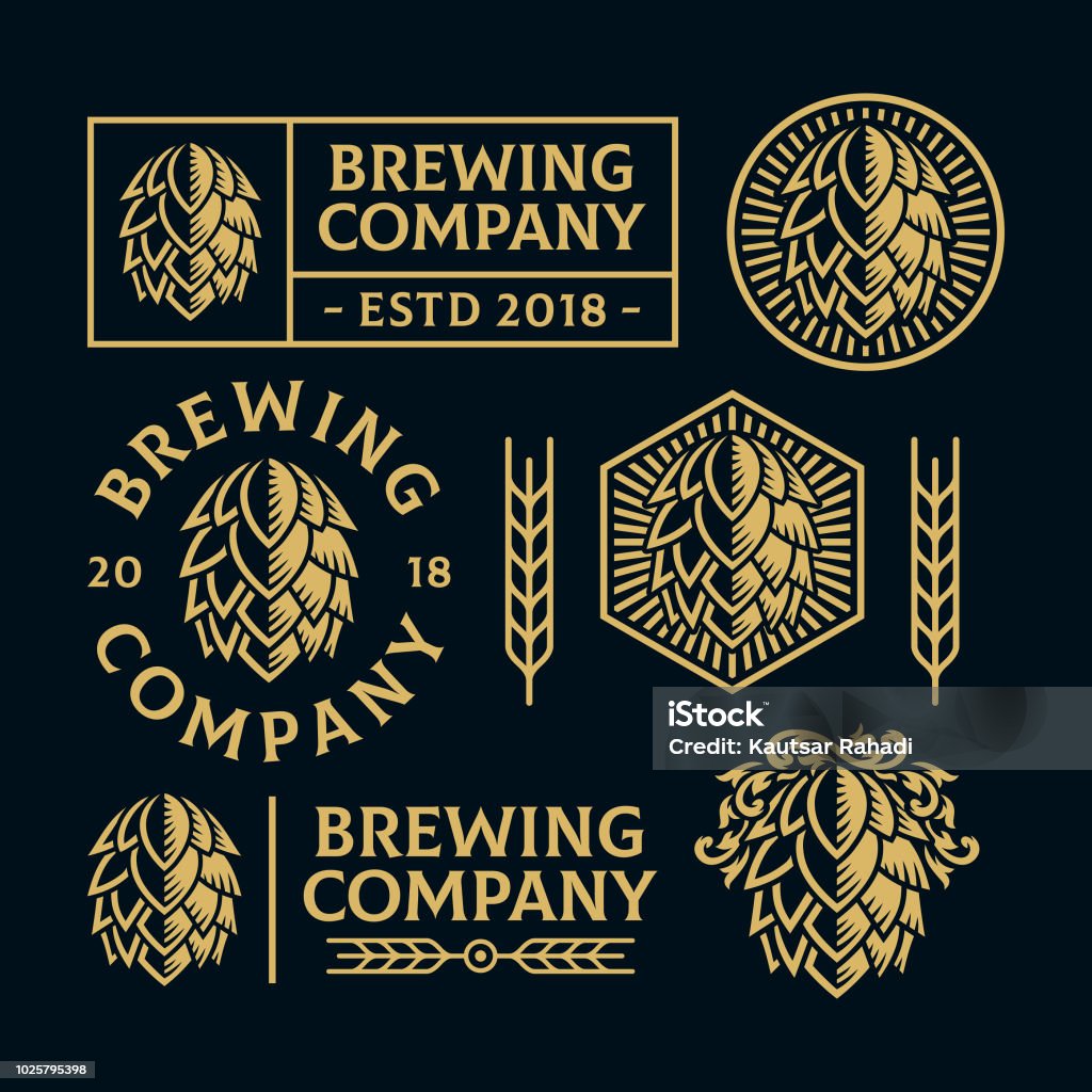 Hop Cone Logo Sets Hop cone Illustration logo. All text are curved. Suitable for graphic element and other design needs especially for brewery related. Non-Layered Beer - Alcohol stock vector