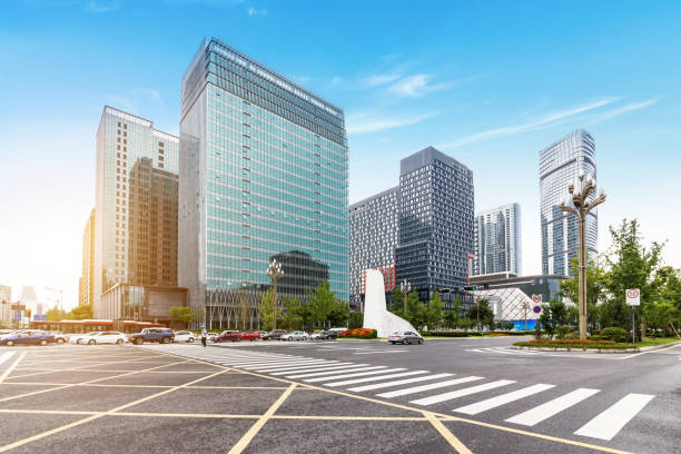 istock empty highway with cityscape and skyline of chengdu,China. 1025820922