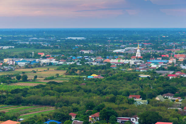 istock city view on evening time with temple and green natural 1025827596