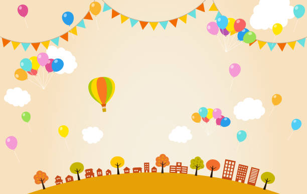 Autumn town and balloons - Festival Autumn town and balloons - Festival balloon backgrounds stock illustrations