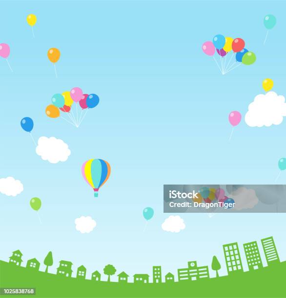 Balloons In The Town Stock Illustration - Download Image Now - Balloon, Sky, Illustration