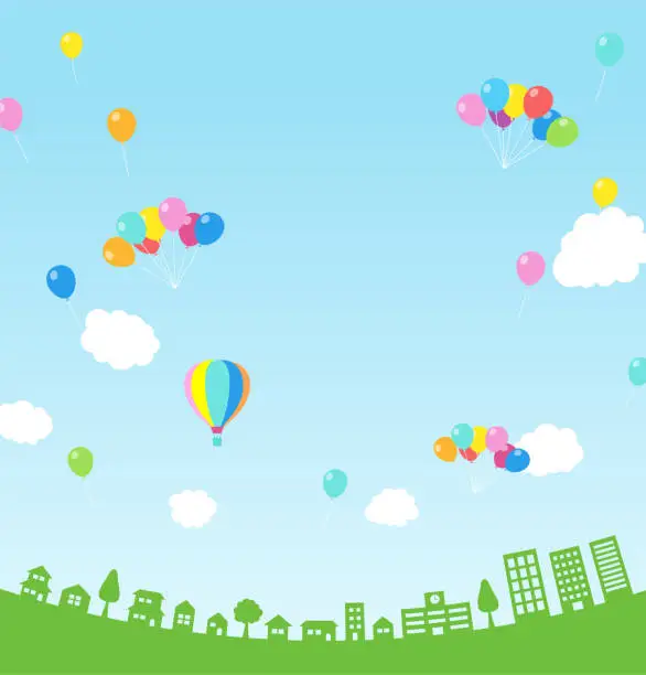 Vector illustration of Balloons in the town