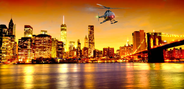istock Helicopter flying over New York City 1025868420