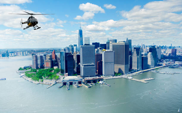 istock Helicopter flying over New York City 1025868444