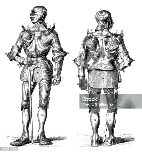 Knight In Metal Medieval Armory Stock Illustration - Download Image Now - Knight - Person, Illustration, Medieval