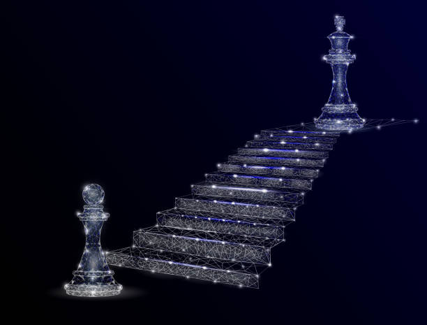 ilustraciones, imágenes clip art, dibujos animados e iconos de stock de ruta al éxito vector geométrico poligonal segundo plano - chess pawn red blue leisure games
