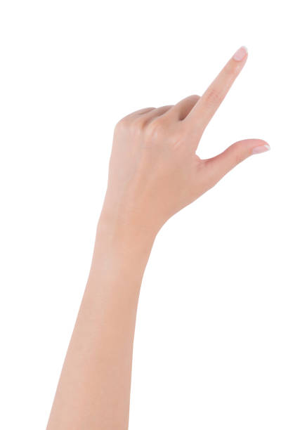 istock Woman hand holding empty object or pinch to zoom on screen, back hand side, isolated on white background. 1025896170