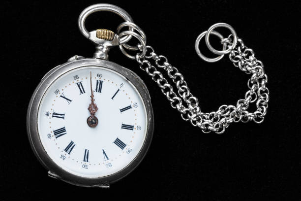 istock retro pocket watch with chain on black velvet 1025908144