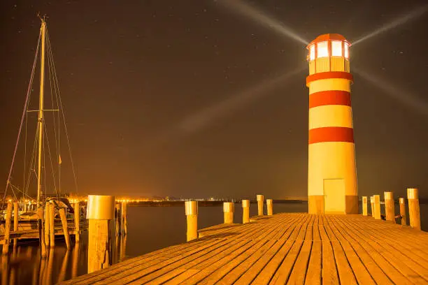 longtime exposure of a lighthouse with lightrays at 'Podersdorf' Austria