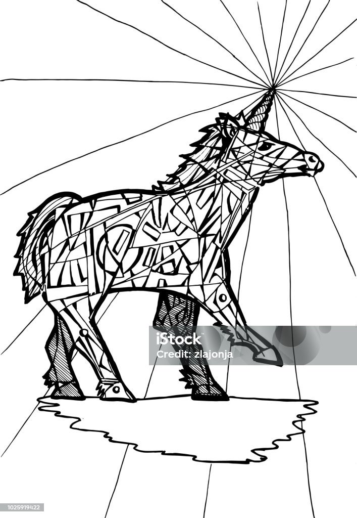 Unicorn coloring page Unicorn coloring page for kids and adults Abstract stock vector